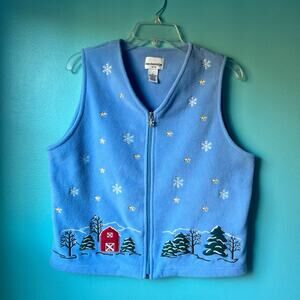 Breckenridge Sweater Vest Winter Snowflakes Womens Blue Size Medium Petite